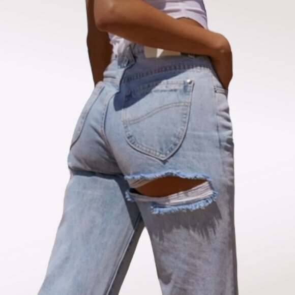 Oh Polly Denim - Oh Polly High Waist Jeans Distressed Denim Split Hem Size 8